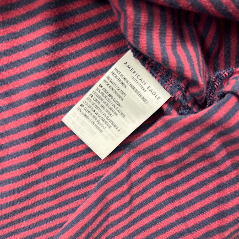 American Eagle Super Soft Classic Casual Striped Red Blue Polo Shirt - Picture 3 of 7